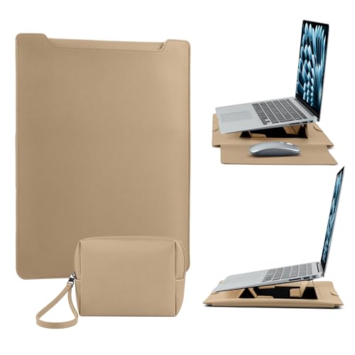 15-16 Inch Protective Laptop Sleeve with Stand, for MacBook Pro/MacBook Air | for MacBook Air 15" M5~M2; MacBook Pro 16" M5~M1, Pro/Max, Surface/ASUS/Lenovo, PU Leather Laptop Case (15"-16" Brown) - color: Brown, size: 15-16 Inch