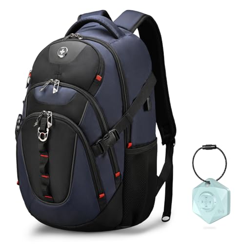Swissdigital Design Travel Backpack for Men with Apple Find My, Laptop Backpack with USB Charging Port, RFID Protection, Add-A-Bag System - Travel Backpack for Men-Finder Color Random | SD803BT013-12 - color: Blue-finder