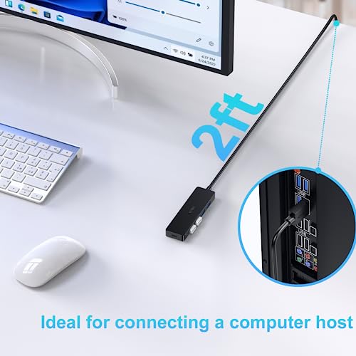 Aceele 4-Port USB 3.0 Hub, Ultra-Slim Data USB Hub with 2ft Extended Cable [Charging Not Supported], USB Extender for MacBook, Mac Pro, Mac mini, iMac, Surface Pro, XPS, PC, Flash Drive, Mobile HDD - style: 2ft (4A)