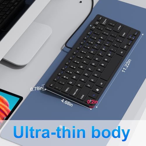 Ultra-Slim 78keys USB Mini Wired Keyboard with Media Hotkeys for Apple Mac Pro, MacBook 56Pro/ iMac, Air, Mac mini, Laptop Computers, Windows Desktop PC 11/10/8/7, with USB-A to C OTG Adapter, Black - color: Black, size: USB-A
