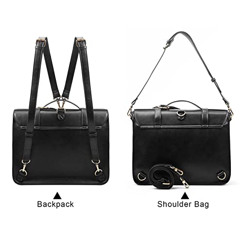 ECOSUSI Briefcase for Women Messenger Backpack PU Leather Laptop Bag Satchel Computer Bag for College Business Travel | PU Leather - color: Black