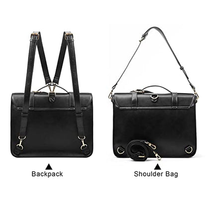 ECOSUSI Briefcase for Women Messenger Backpack PU Leather Laptop Bag Satchel Computer Bag for College Business Travel | PU Leather - color: Black