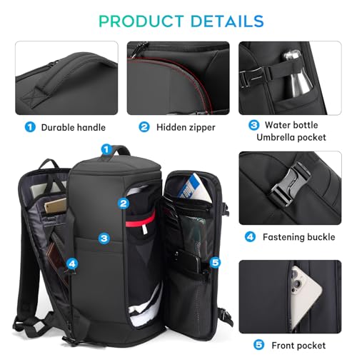 BANGE 40L Travel Backpack with Shoe Compartment, Large Capacity Weekender Bag Daypack Fits 17.3 Inch Laptop, Carry-on Luggage Backpack with Water Bottle Holder for Traveling, Hiking, Business - color: Black