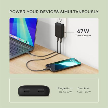 Satechi OntheGo 67W GaN Wall Charger, PD 3.0 + PPS, Dual USB-C Ports, Black | Dual USB-C ports, 45W+20W split-charging mode, fits MacBook, iPad, iPhone 17, Galaxy, Pixel, Steam Deck - color: Black