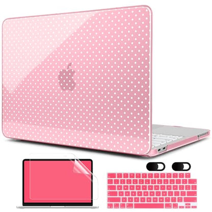 MEEgoodo 4-in-1 Printed Case for MacBook Neo 13 inch 2026 Release Model A3404, Laptop Hard Shell Cases with Keyboard Skin & Screen Protector & Webcam Covers, Cherry Blossom Pink&Polka Dots - color: Cherry Blossom Pink&Polka Dots