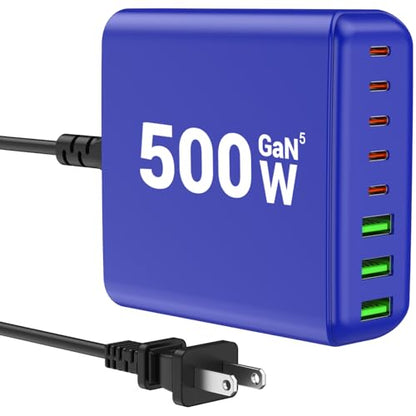 500W USB C Charger Block, 8-Port USB C Charging Station Fast Charging PD 120W PC Laptop Charger Adapter Compatible with MacBook Pro/Air/All iPad,DELL, iPhone 16/15/14/13/Pro Max/Galaxy - color: BLUE