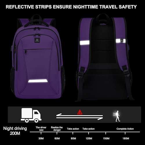 CAFELE Laptop Backpack, 17.3 Inch, Water-Repellent, USB Charging Port, for Business Travel School (Purple, 17.3 inches) - color: Purple