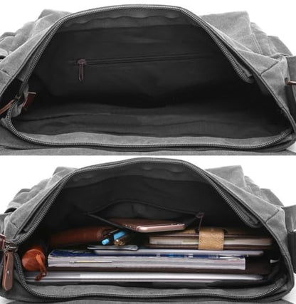 Sechunk Canvas Large Messenger Bag Shoulder bag Cross body bag Crossbody Bag - color: Grey, size: Small