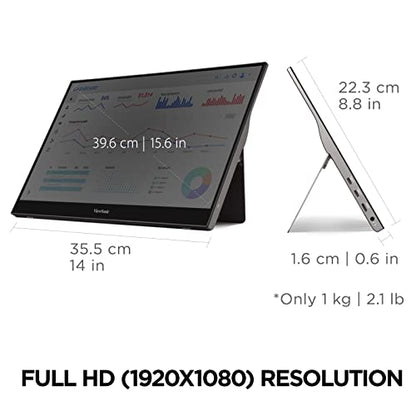 ViewSonic TD1655 15.6 Inch 1080p Touchscreen Portable Monitor, IPS Display for Interactive Workflows and Second Screen Productivity, Built-in Stand, 60W USB-C, mini HDMI, and Smart Cover - style: 1080p Touchscreen