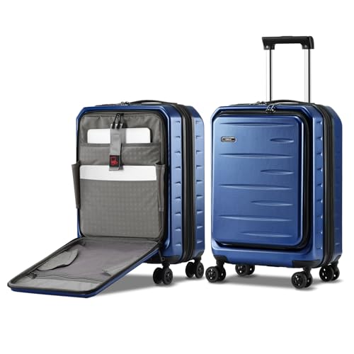 CENSIEN Expandable 20" Carry On Luggage Airline Approved with Front Pocket | Front Opening with Laptop Pocket,Lightweight ABS+PC Hard Shell Suitcases,360° Spinner Wheels,TSA Lock,YKK Zipper,Blue - color: Navy Blue, size: 20 Inch EXT