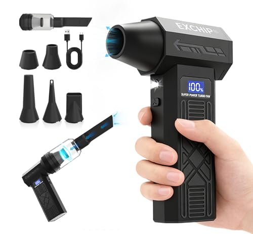2-in-1 Compressed Air Duster & Vacuum – 150000RPM Electric Air Duster Rechargeable with Color Display, LED Light, 4-Speed Adjustable Mini Air Blower Cordless Duster for Keyboard, Printers, Car