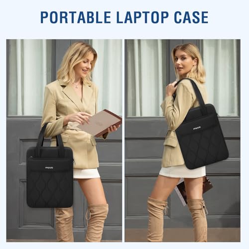 MOSISO 360 Protective Laptop Case 13 inch,13-14 inch Puffy Laptop Bag,Black | Compatible with MacBook Neo/Air 13.6/Pro 13/Pro 14, HP Dell Acer ASUS, Gourd Shaped Quilted Bag with Pockets&Handle&Belt