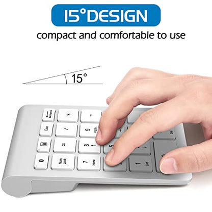 Foloda Bluetooth Number Pad for Laptop, Wireless Bluetooth 10 Key Numeric Number Keypad Numpad, Extensions Number Keyboard Laptop Accessories for PC Chrome Notebook (NO Receiver) - color: SilverWhite