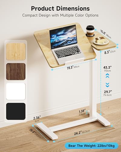 BZIUM Overbed Bedside Table with Hidden Wheels, Adjustable Medical Tilt Top Hospital Bed Table Over The Bed, Rolling Desk Mobile Standing Desk (27.6x15.8, Maple) - color: Maple, size: 27.6x15.8 Inch