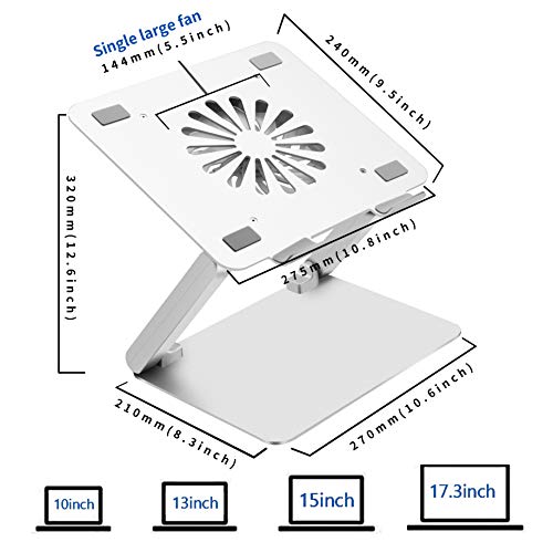 SOUNDANCE Laptop Cooling Pad with Low-Noise Fan and 3.0 USB Hubs, Ventilated Laptop Cooler Prevent Overheating, Ergonomic Laptop Stand Support Up to 17” Gaming Notebook Computer, Aluminum