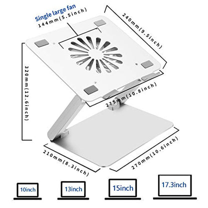 SOUNDANCE Laptop Cooling Pad with Low-Noise Fan and 3.0 USB Hubs, Ventilated Laptop Cooler Prevent Overheating, Ergonomic Laptop Stand Support Up to 17” Gaming Notebook Computer, Aluminum