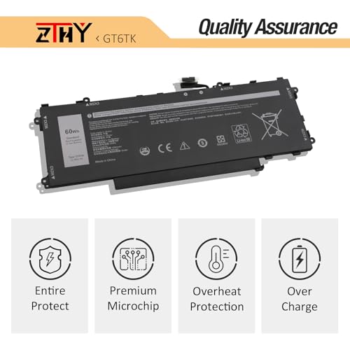 GT6TK Laptop Battery Replacement for Dell Latitude 9440 2-in-1 9450 2-in-1 | K2CPY 0K2CPY MWK05 0MWK05 11.55V 5065mAh 60Wh 3-Cell - size: 10.35*4.17*0.2 inch GT6TK