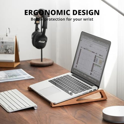 muso wood Laptop Stand for Desk, Cherry Laptop Riser, Ergonomic Wooden Laptop Ventilated Stand with 10 to 17.3 Inches Notebook PC Computer - Cherry
