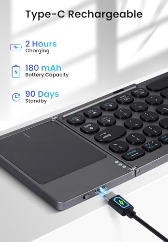 LAMA Foldable Bluetooth Keyboard with Trackpad, Wireless Portable Ultra-Slim Foldable Keyboard for iPad Tablet Smartphone iOS Android Windows PC, Grey