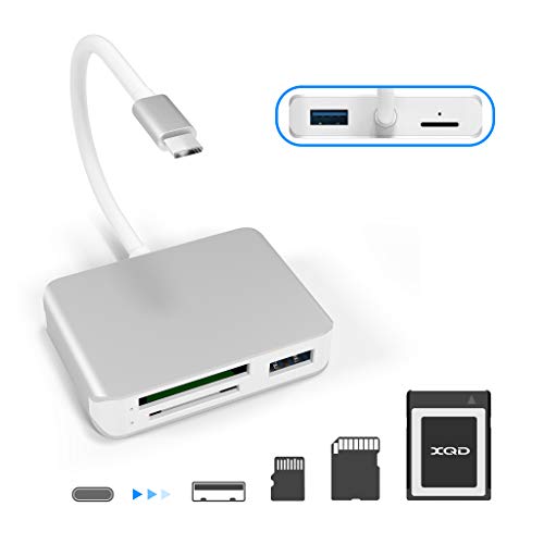 XQD Card Reader USB C,XQD/SD/TF Card Reader Type C,Dual USB3.0 Card Adapter Read 3 Cards for SD(HC/XC),TF, Sony G Series, Lexar USB Mark Card, Compatible for Type-C Laptop, Support Windows/Mac OS