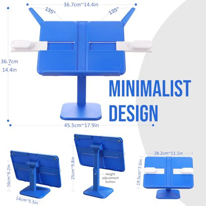 Adjustable Foldable Tablet Stand, Lightweight Multi-Functional Desk Holder for iPad, Laptop, Cookbook, Textbook & Magazine (Blue) - color: Blue