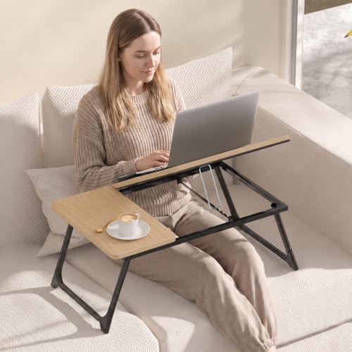 Laptop Bed Desk, 5-Angle Adjustable Bed Laptop Table with Cup Holder | Foldable Laptop Stand for Couch & Sofa, Portable Laptop Tray for Adults Writing Reading Eating, Walnut - color: Wlanut