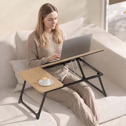Laptop Bed Desk, 5-Angle Adjustable Bed Laptop Table with Cup Holder | Foldable Laptop Stand for Couch & Sofa, Portable Laptop Tray for Adults Writing Reading Eating, Walnut - color: Wlanut