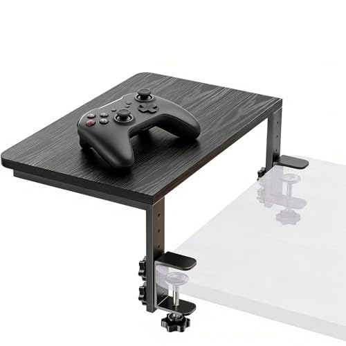 Clamp On Desk Extender, Monitor Riser Shelf, 44 lb Load | Height options, No-drill setup, Heavy duty frame, Office station, Gaming PC area, Home workspace, Storage layer, Black finish