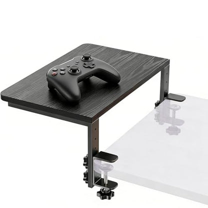 Clamp On Desk Extender, Monitor Riser Shelf, 44 lb Load | Height options, No-drill setup, Heavy duty frame, Office station, Gaming PC area, Home workspace, Storage layer, Black finish