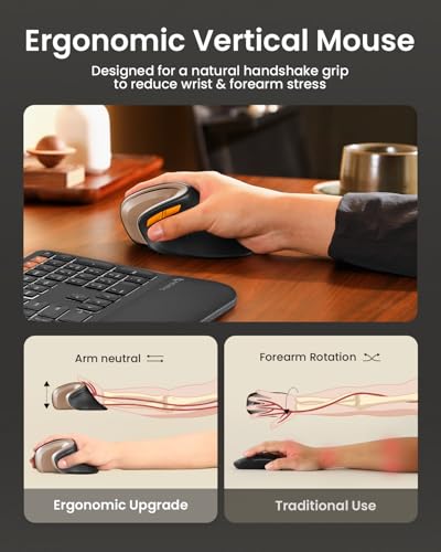 ProtoArc EM11 NL Wireless Ergonomic Mouse, Rechargeable, Black Gold | 58° vertical design supports a natural wrist posture, connect 3 devices via Bluetooth/2.4G USB-A, 500mAh USB-C rechargeable. - color: Black Gold