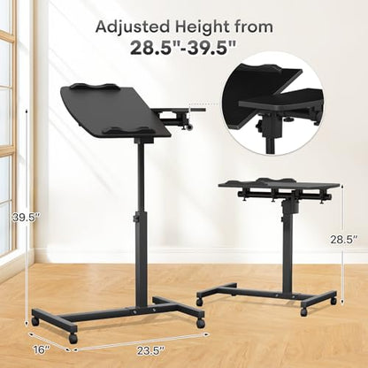 Athena Collection Adjustable Standing Desk with Wheels Overbed Table, Black | Height Adjustability(28.5"-39.5"), Smooth-rolling Casters, Rolling Lab Cart with Large Tabletop for Office, Hospital, Clinic - color: Black, size: Split Desktop