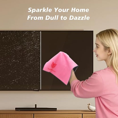 Pink Extra-Large Cleaning Cloths - 16"x12" Giant, Soft & Scratch-Free for TV, MacBook, iPad, Car Screens, Mirrors, Lenses, VR | Reusable Washable Pink & Gray 2-Pack