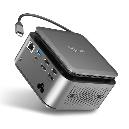 j5create Dual 4K Display Powerbase Docking Station with 145W Charging Power | 10Gbps Data Transfer, Card Slots, Ethernet, and Audio Port for Windows Laptop and MacBook (JCDP4140)
