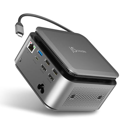 j5create Dual 4K Display Powerbase Docking Station with 145W Charging Power | 10Gbps Data Transfer, Card Slots, Ethernet, and Audio Port for Windows Laptop and MacBook (JCDP4140)