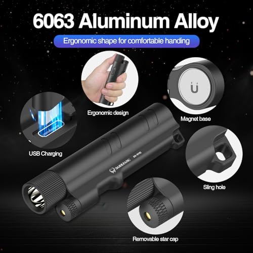 DARKFANG 1500 Lumen Handheld Flashlight with Green Laser Pointer | Removable Star Cap (Star/Straight Laser Mode),Strong Magnetic Base, Type-C Fast Charging, Portable