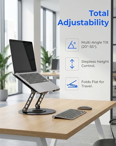 Compatible 360° Rotating Adjustable Laptop Stand, Fully Foldable Dual Rotary Shaft Laptop Riser Portable Standing Desk, Fits MacBook & All 10-15 Inch Laptops - Black - color: Black, size: 9.06 IN