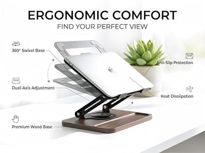 Laptop Stand for Desk,Adjustable Computer Stand with 360° Rotating Base,Foldable & Portable Laptop Stand,Ergonomic Laptop Riser for Collaborative Work,Fits up to 15.6" Notebooks/Laptops