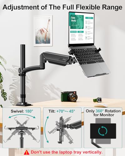 MOUNT PRO Laptop Arm Desk Mount, Single Monitor Stand with VESA Laptop Tray, Adjustable Lap Top Holder for Max 22lbs 17" Notebook & 32" Computer Screen, Swivel Notebook Bracket, Clamp on/Grommet Base - size: With Pole