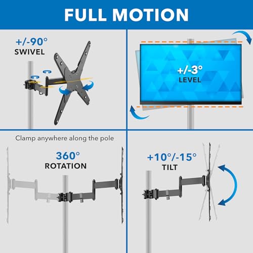Mount-It! TV Pole Mount, Full Motion Universal TV Bracket, VESA 75x75 to 400x400, Fits TVs and Monitors 32" - 55", Clamp Fits Poles from 1.1" to 1.96", Extendable Arm, for POS, Trade Shows, Gazebo - size: 32" - 55"