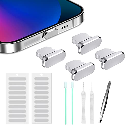 Dust Plug for iPhone Compatible with iPhone and AirPods, Lightning Port Plug Protector Charging Port Anti Dust Cover Includes Speaker Cover and Port Cleaning Kit (Silver) - color: Silver