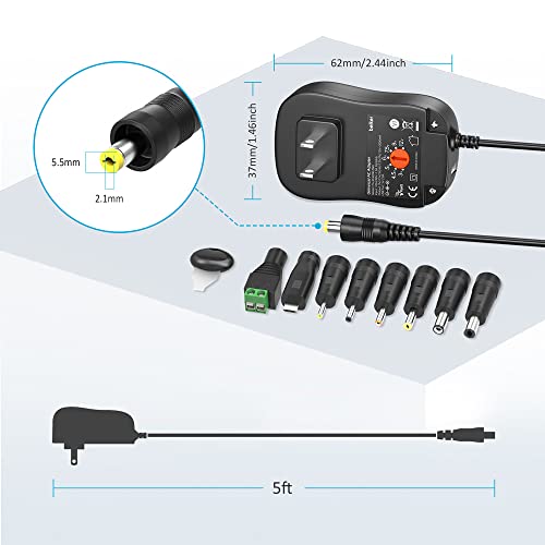 Belker 30W Universal 3V 4.5V 5V 6V 7.5V 9V 12V AC DC Adapter with 8 Tips | Power Supply with 5V 2A USB for LED Light Strip Router Speaker Smart Phone Tablet CCTV IP Camera TV Box - 2A Max - size: 30w 3-12v 2a w/USB