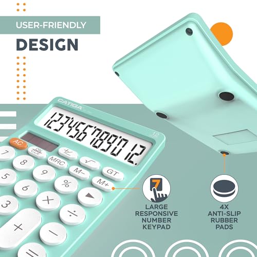 CATIGA 12 Digit Desktop Calculator Basic Desk Calculator with Large LCD Display, Big Buttons, 4 Function, Solar and Battery Dual Power, for Office, School, Home, SD-1292 Fresh Blue - color: 5.2) Fresh Blue