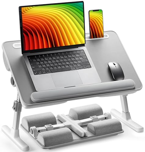 HUANUO Laptop Bed Desk, Laptop Tray Computer Lap Desk for Bed Couch Sofa, Bed Tray for Working, Eating, Foldable Lap Stand Table with Height Adjustment & 35° Adjustable Tilt Angle, HNLD19G - color: Gray