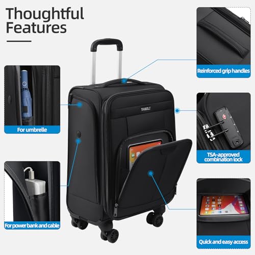 Carry on Luggage with Spinner Wheels 20-Inch,Lightweight Expandable Luggage Set Carry-on Suitcase with Wheels Women Men-Black - color: Black, size: Carry-on 20 inch
