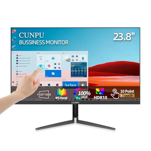 CUNPU 24 Inch Touchscreen Monitor, 10 Point Touch, FHD 1080P 75Hz IPS Screen, 100% SRGB, VESA Wall Mountable, Tilt Adjustment, VGA HDMI USB for PC, Laptop Business & Work Station, Warehouse - size: 24.0