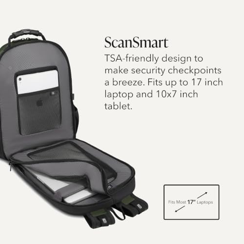 SWISSGEAR Sion 2-Piece Travel Set, Softside Expandable Carry-On Spinner Bundled with 1900 ScanSmart 17" Laptop Backpack with RFID Blocking & Tech Organization, Evergreen - color: Everrgreen, size: 2-Piece Set (Carry-On/Backpack)