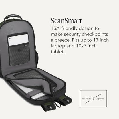 SWISSGEAR Sion 2-Piece Travel Set, Softside Expandable Carry-On Spinner Bundled with 1900 ScanSmart 17" Laptop Backpack with RFID Blocking & Tech Organization, Evergreen - color: Everrgreen, size: 2-Piece Set (Carry-On/Backpack)