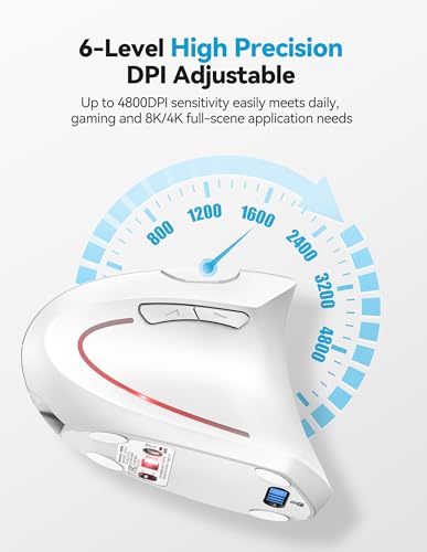 TECKNET Ergonomic Mouse, Rechargeable 2.4G+Bluetooth Vertical Mice 6 DPI Adjustable, Wireless Optical Carpal Tunnel Mouse Right Hand, Multi Device for Laptop, PC, Computer, MacBook, iPad - White - color: White