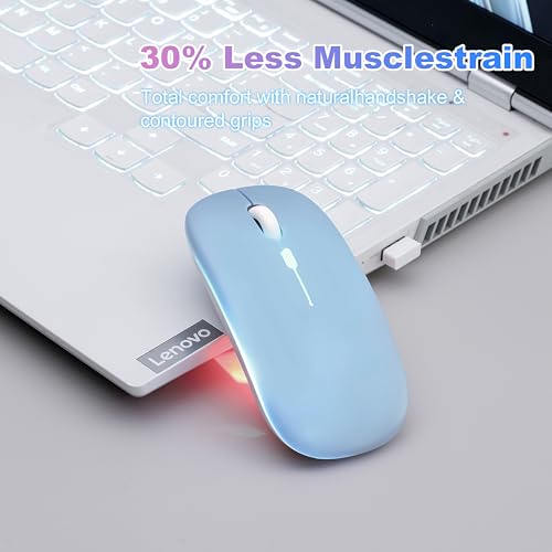 Wireless Bluetooth Mouse Rechargeable Long Lasting Dual Mode - BT 5.2 & 2.4G Silent RGB LED Mice, Slim Portable Ergonomic Mouse for Laptop/PC/Tablet/MacBook/iPad/Apple Devices(Blue) - color: Blue