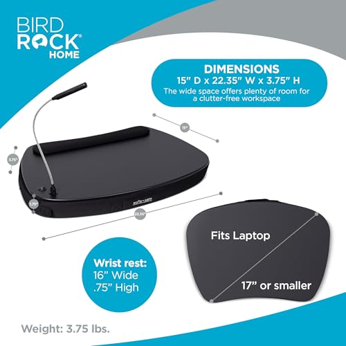 BIRDROCK HOME Oversized Lap Desk with Memory Foam Cushion - Portable w/USB Light & Wrist Rest, Ideal for Work from Home, Students & Gaming, Ergonomic Design for Comfort - Matte Black